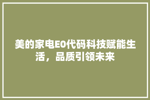 美的家电E0代码科技赋能生活，品质引领未来