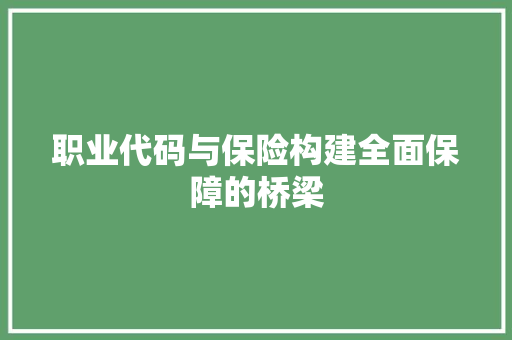 职业代码与保险构建全面保障的桥梁