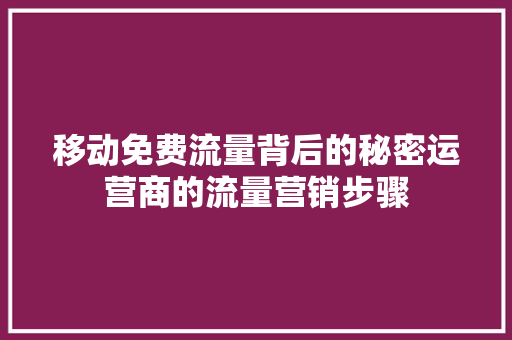 移动免费流量背后的秘密运营商的流量营销步骤
