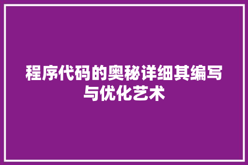 程序代码的奥秘详细其编写与优化艺术