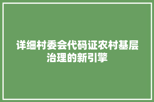 详细村委会代码证农村基层治理的新引擎