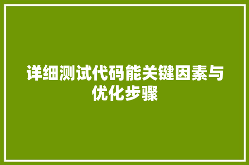 详细测试代码能关键因素与优化步骤