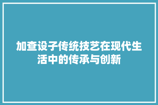 加查设子传统技艺在现代生活中的传承与创新