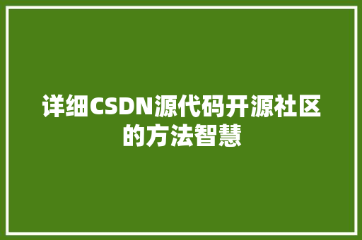 详细CSDN源代码开源社区的方法智慧