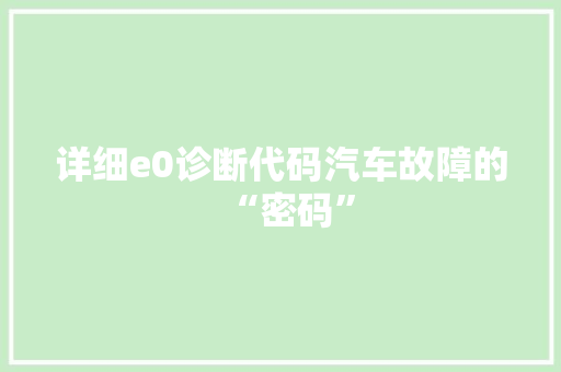 详细e0诊断代码汽车故障的“密码”