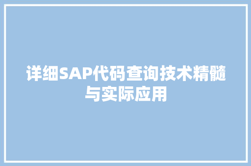 详细SAP代码查询技术精髓与实际应用