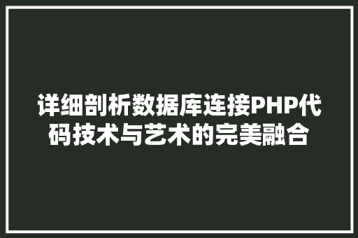 详细剖析数据库连接PHP代码技术与艺术的完美融合