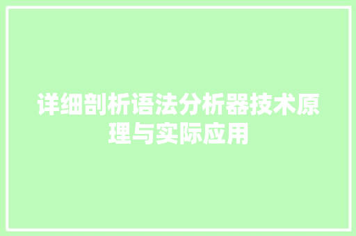 详细剖析语法分析器技术原理与实际应用
