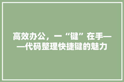 高效办公，一“键”在手——代码整理快捷键的魅力