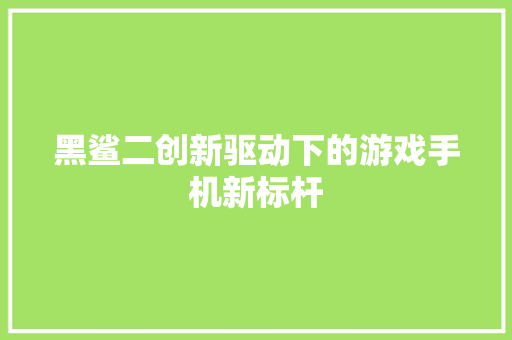 黑鲨二创新驱动下的游戏手机新标杆