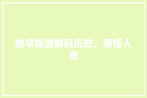 劫字探源解码历史，感悟人生