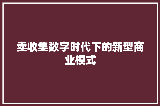 卖收集数字时代下的新型商业模式