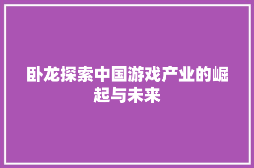 卧龙探索中国游戏产业的崛起与未来