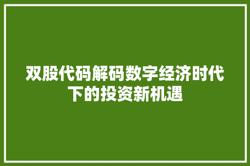 双股代码解码数字经济时代下的投资新机遇