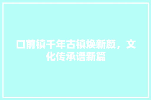口前镇千年古镇焕新颜，文化传承谱新篇