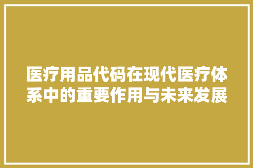 医疗用品代码在现代医疗体系中的重要作用与未来发展