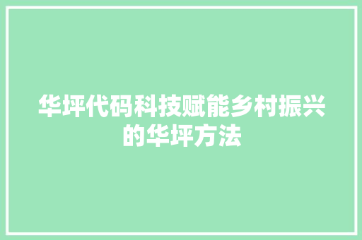 华坪代码科技赋能乡村振兴的华坪方法