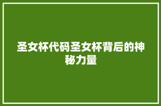 圣女杯代码圣女杯背后的神秘力量