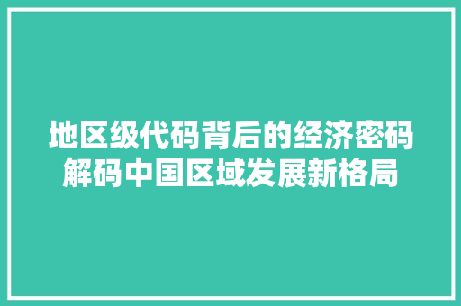 地区级代码背后的经济密码解码中国区域发展新格局