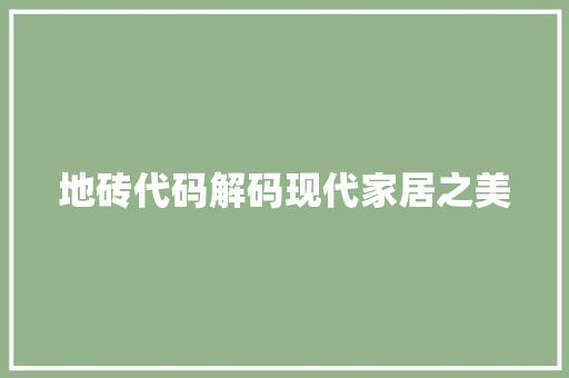 地砖代码解码现代家居之美