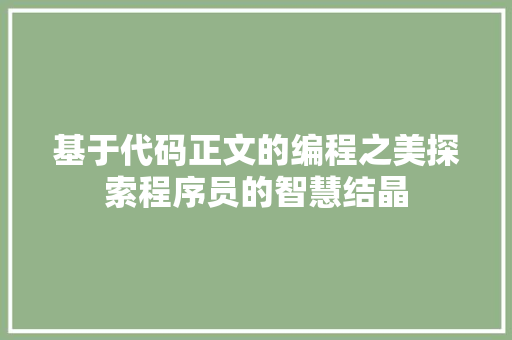 基于代码正文的编程之美探索程序员的智慧结晶