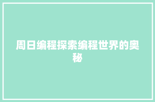 周日编程探索编程世界的奥秘