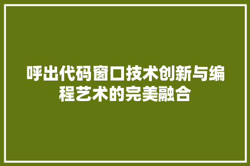 呼出代码窗口技术创新与编程艺术的完美融合