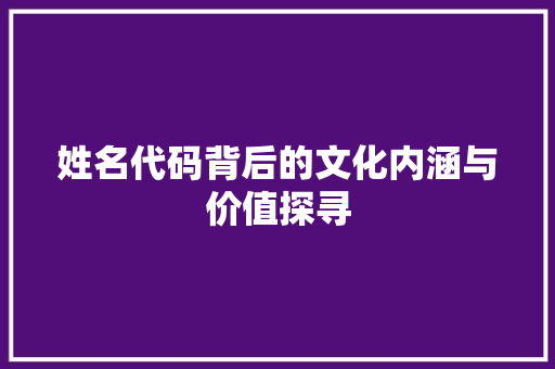 姓名代码背后的文化内涵与价值探寻