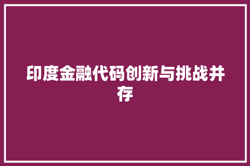 印度金融代码创新与挑战并存