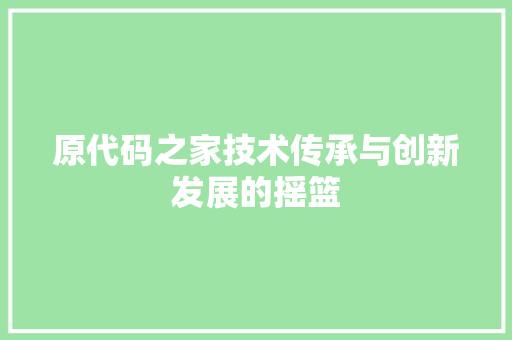 原代码之家技术传承与创新发展的摇篮