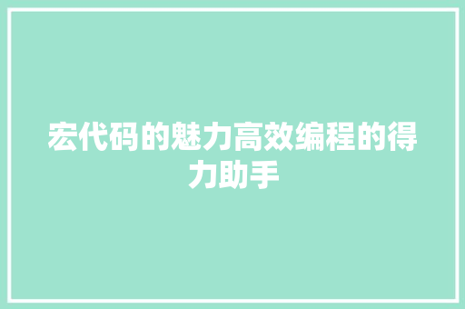 宏代码的魅力高效编程的得力助手