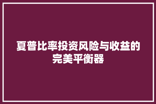 夏普比率投资风险与收益的完美平衡器