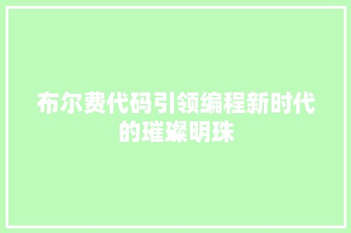 布尔费代码引领编程新时代的璀璨明珠