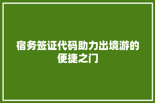 宿务签证代码助力出境游的便捷之门