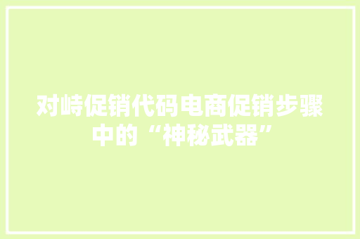 对峙促销代码电商促销步骤中的“神秘武器”