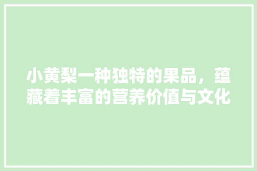 小黄梨一种独特的果品，蕴藏着丰富的营养价值与文化内涵
