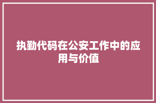 执勤代码在公安工作中的应用与价值