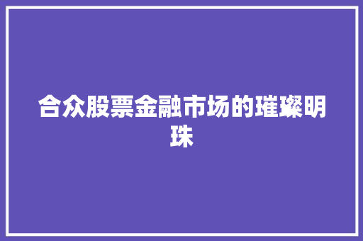 合众股票金融市场的璀璨明珠