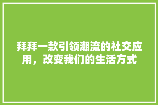拜拜一款引领潮流的社交应用，改变我们的生活方式