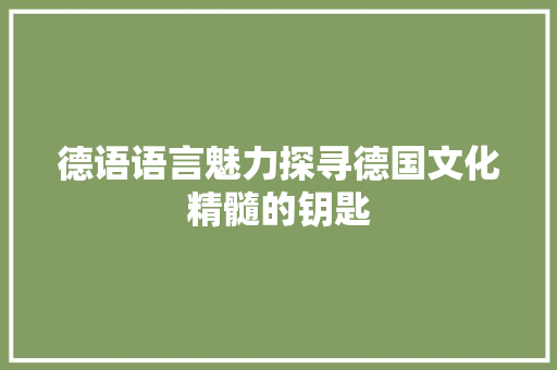 德语语言魅力探寻德国文化精髓的钥匙
