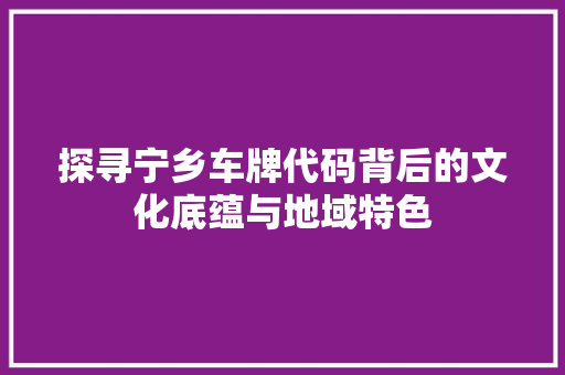 探寻宁乡车牌代码背后的文化底蕴与地域特色