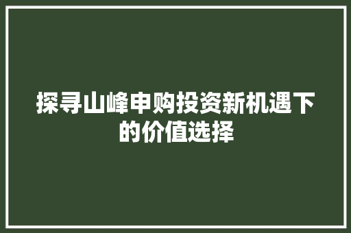 探寻山峰申购投资新机遇下的价值选择