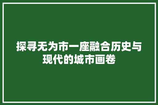 探寻无为市一座融合历史与现代的城市画卷