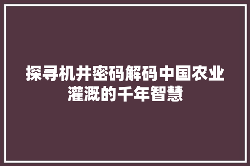 探寻机井密码解码中国农业灌溉的千年智慧