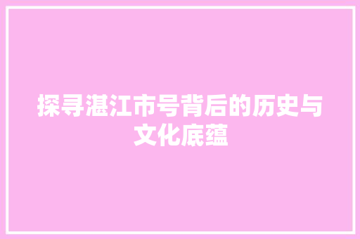 探寻湛江市号背后的历史与文化底蕴