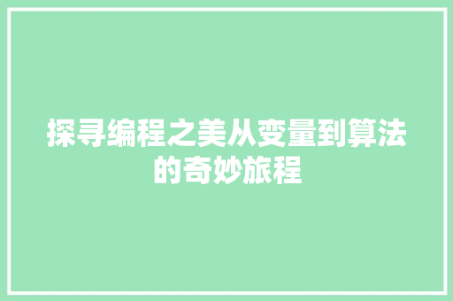 探寻编程之美从变量到算法的奇妙旅程