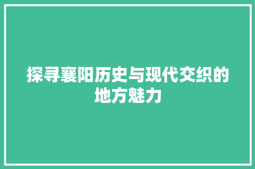 探寻襄阳历史与现代交织的地方魅力