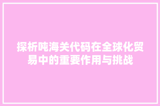 探析吨海关代码在全球化贸易中的重要作用与挑战