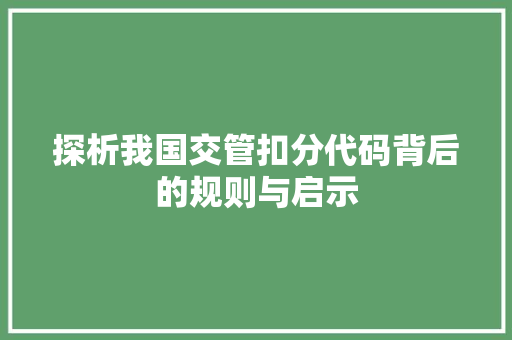 探析我国交管扣分代码背后的规则与启示