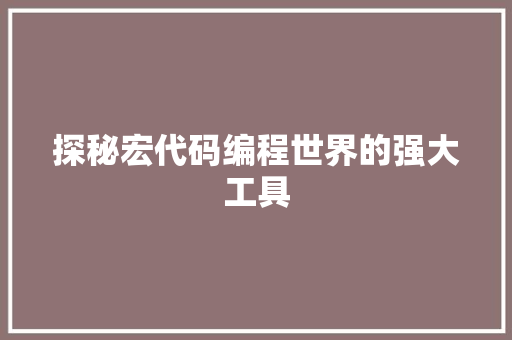探秘宏代码编程世界的强大工具